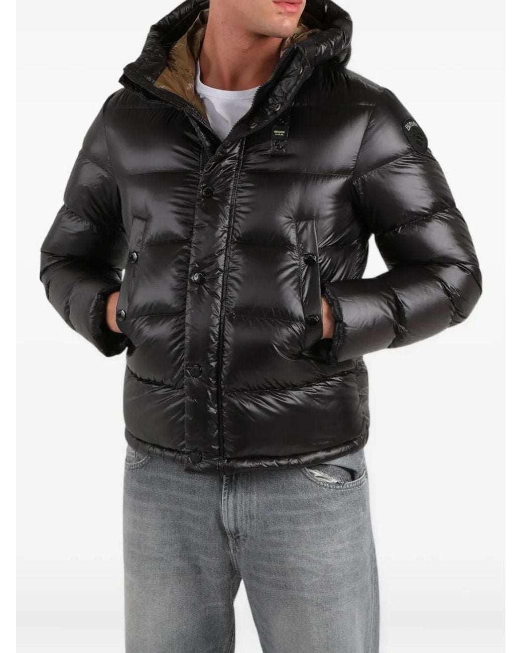 Blauer Black Hooded Padded Clipper Coat for men