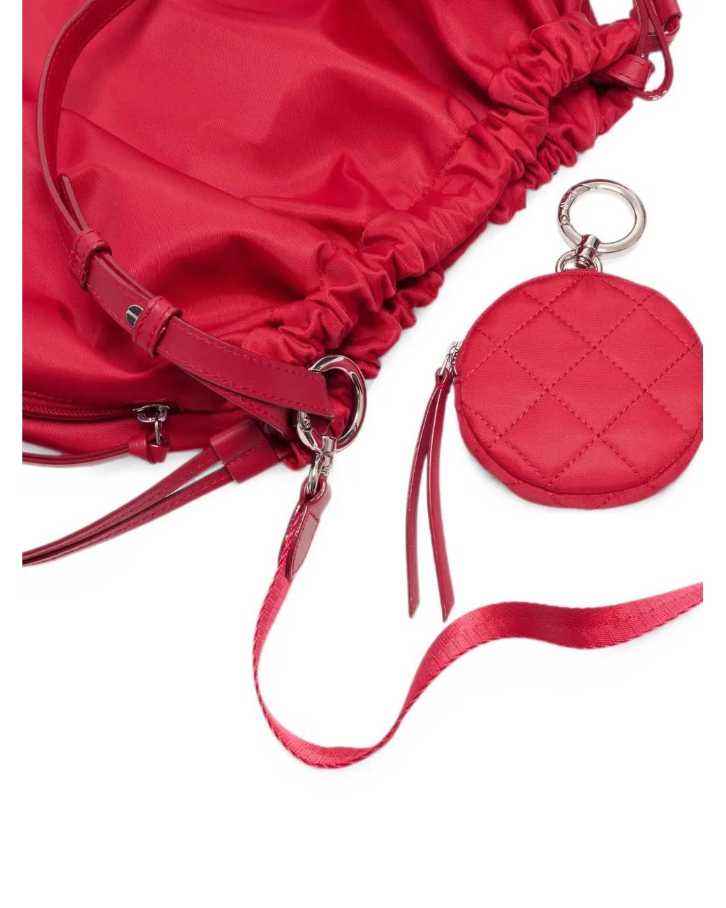 MZ Wallace Red Waverly Drawstring Bucket Bag