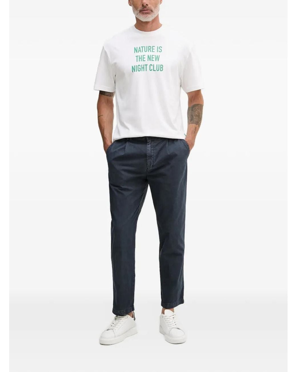 Benetton White Pleated Straight-Leg Trousers for men