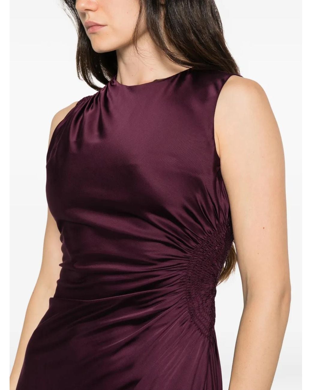 Ermanno Scervino Purple Lace-Trim Ruched-Detailing Midi Dress