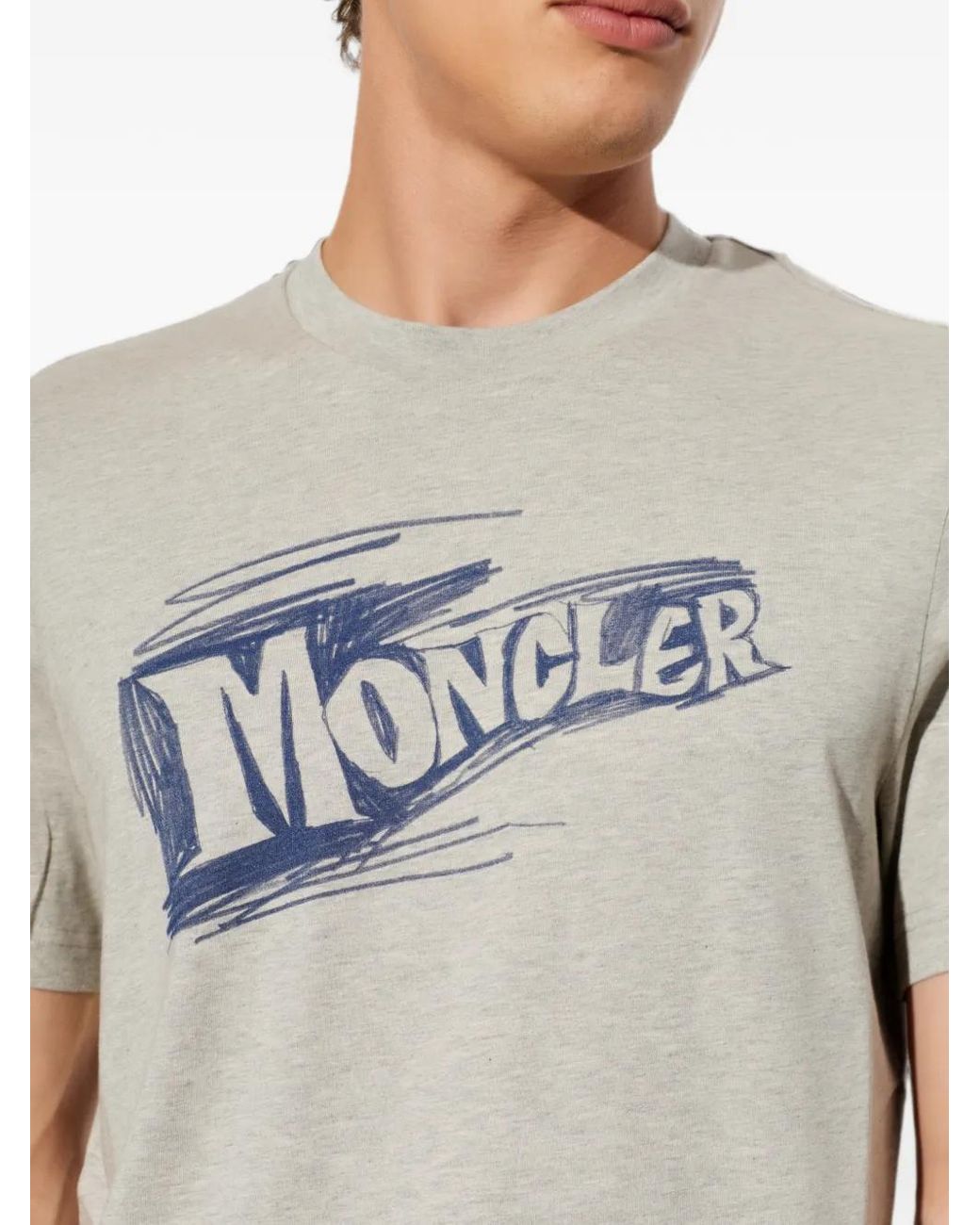 Moncler Gray Sketch Logo Cotton T-Shirt for men