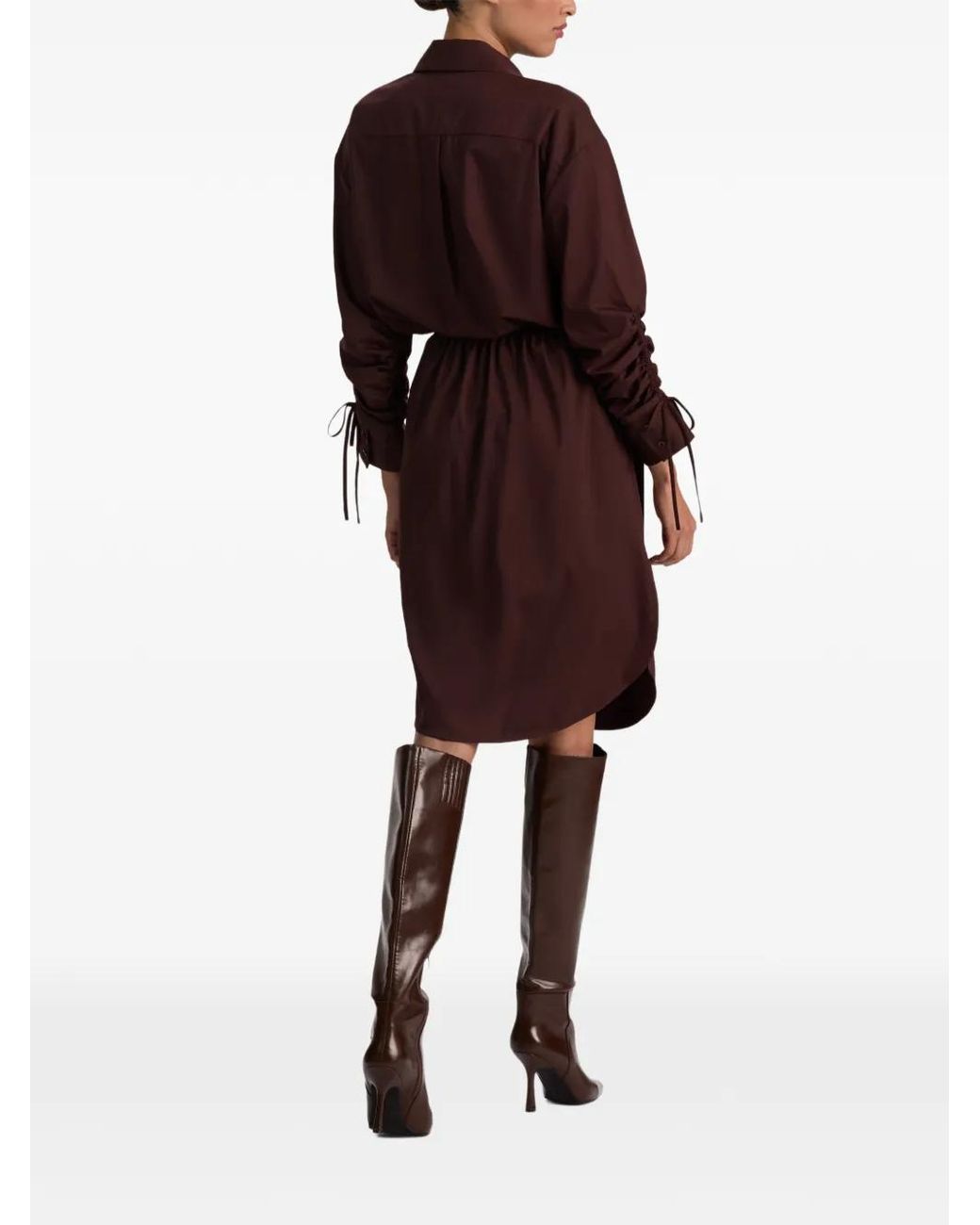 Alice + Olivia Purple Denise Ruched Tie-Sleeve Midi Shirt Dress