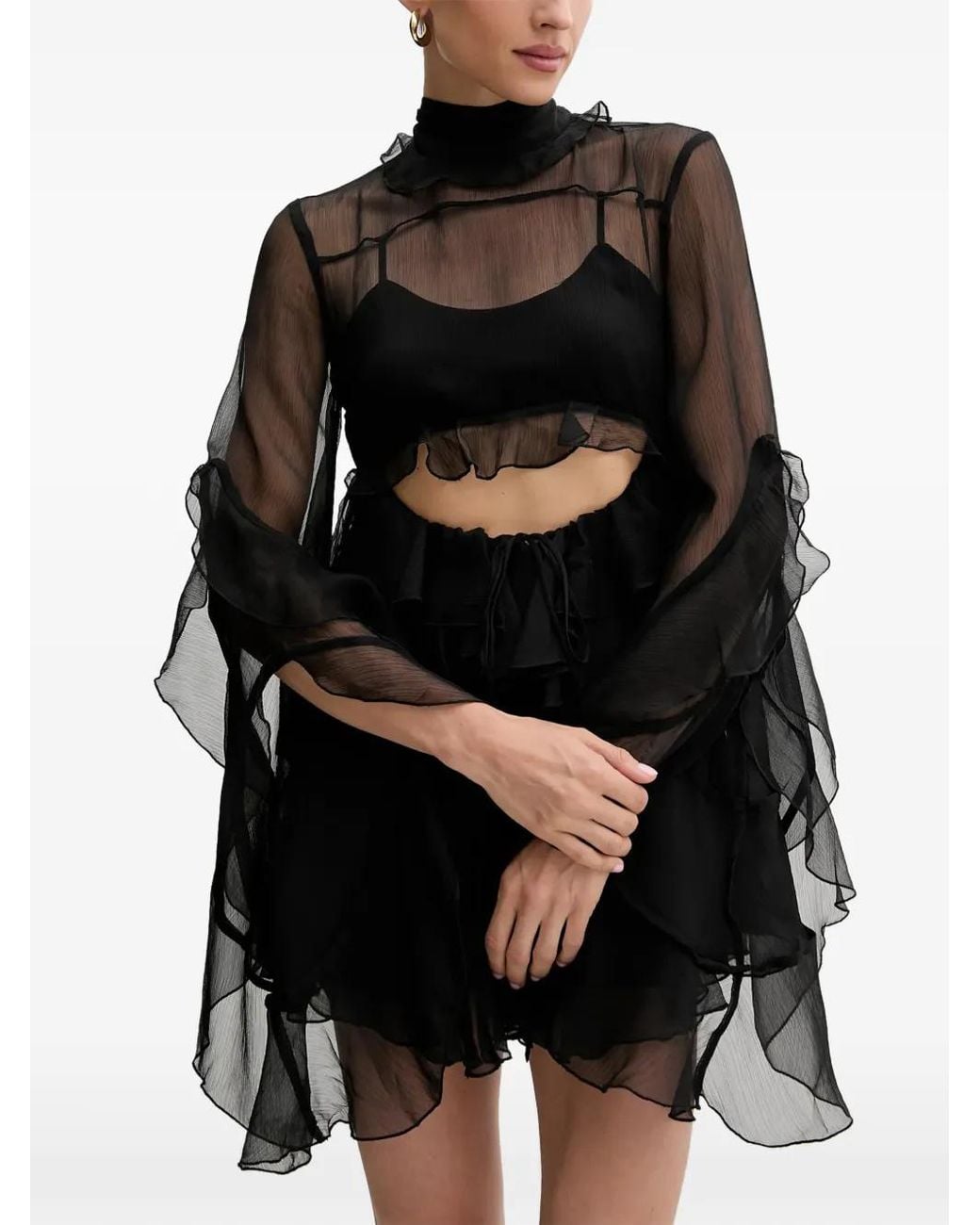 Bardot Black Ruffled Cutout Mini Dress