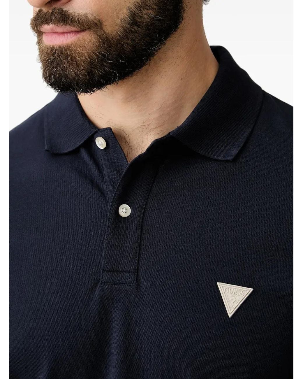 Guess Blue Logo-Patch Polo Shirt for men