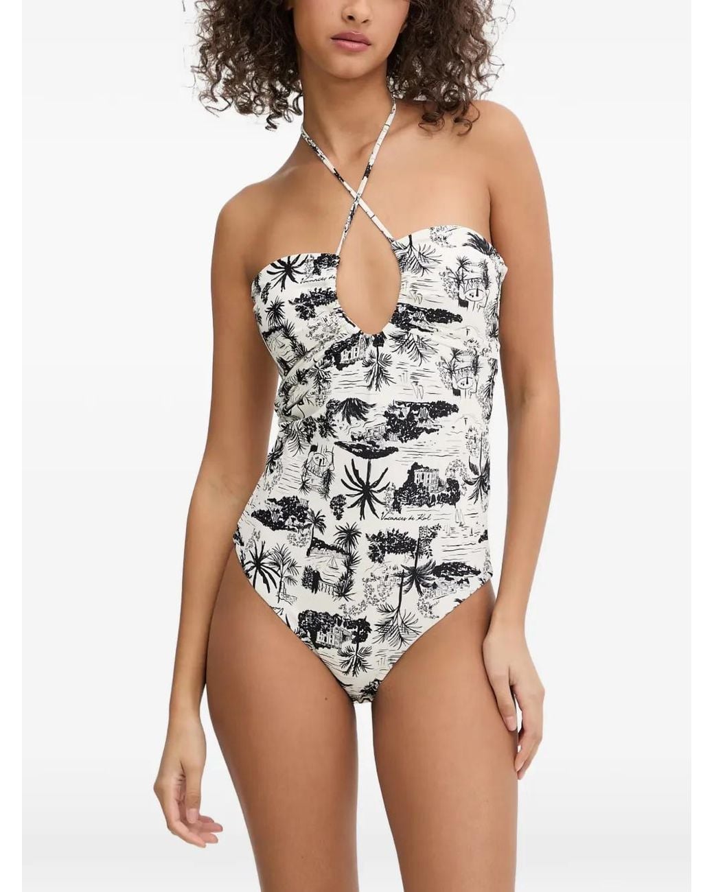 Karl Lagerfeld Blue Graphic-Print Halterneck Swimsuit