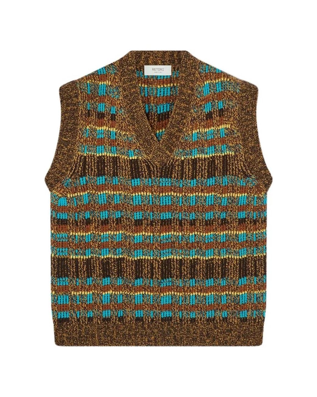 RETORI Green Jacquard-Knit V-Neck Vest for men