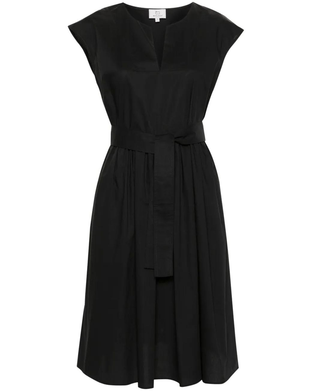 Woolrich Black Belted Cotton Flared Dress