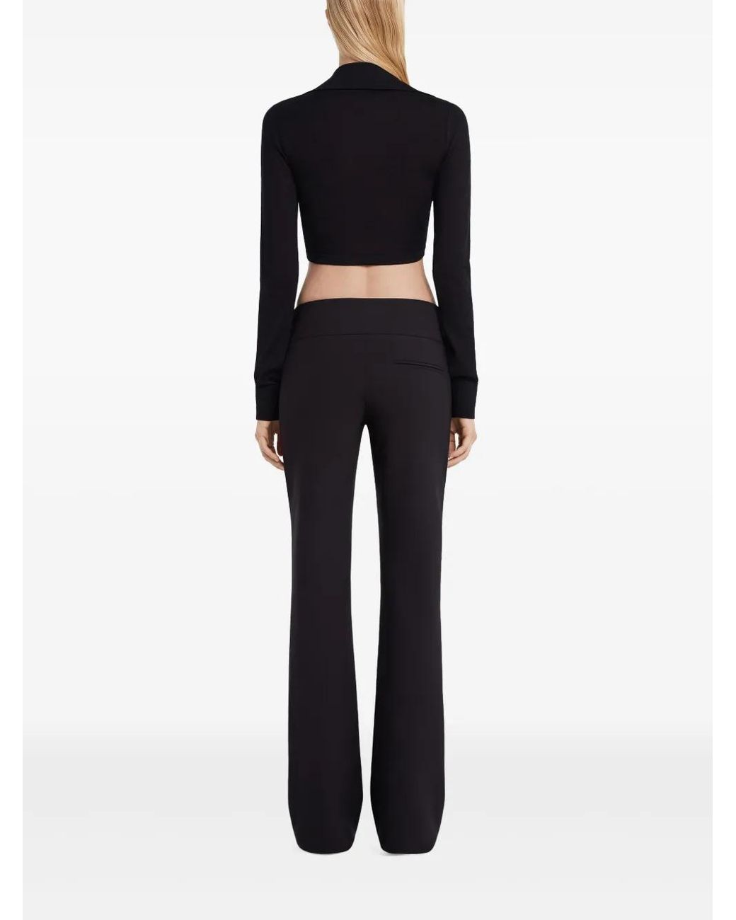 Courreges Black Twist-Detail Cropped Polo Jumper