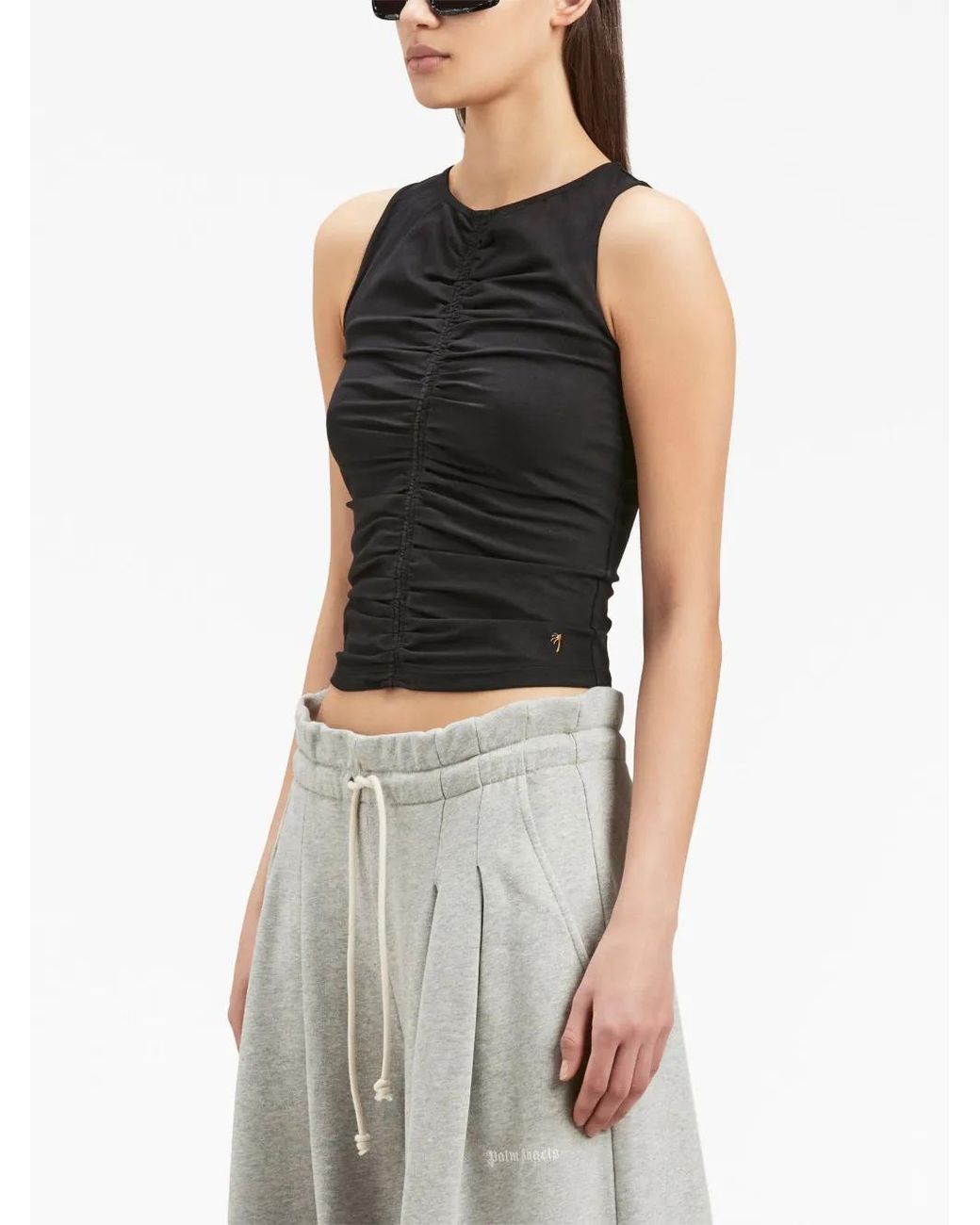 Palm Angels Black Ruched Stretch-Cotton Tank Top