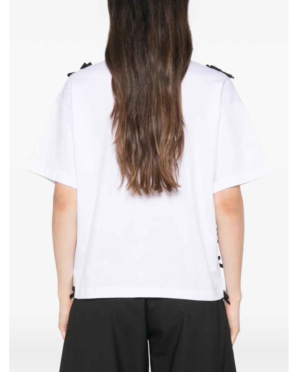 Moschino White T-Shirt À Détail De Nœud Et Finitions Ajourées