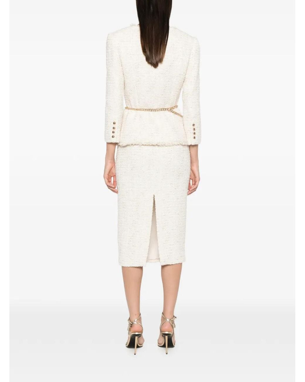 Self-Portrait White Buckle Tailored Chain Midi Dress