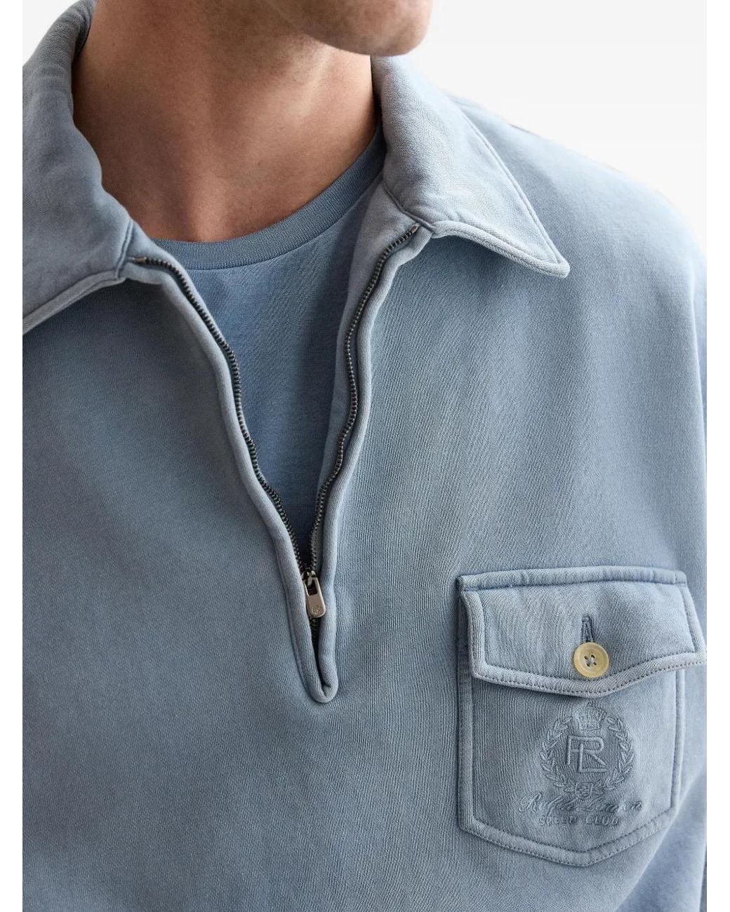 Ralph Lauren Blue Logo-Embroidered Quarter-Zip Sweatshirt for men