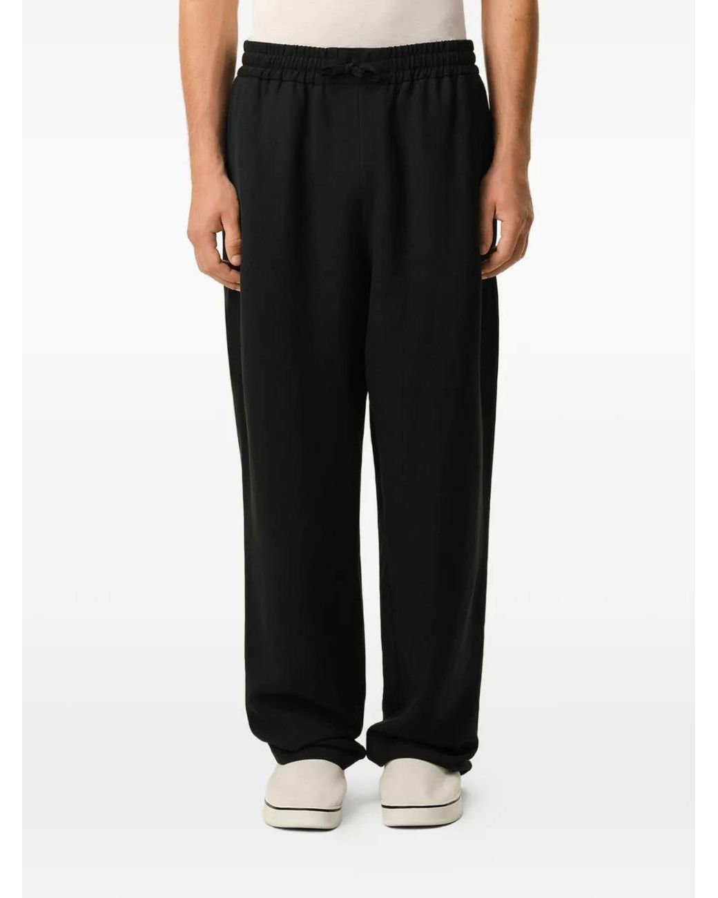 AMI Black Blended Linen Elasticated Waist Trousers for men