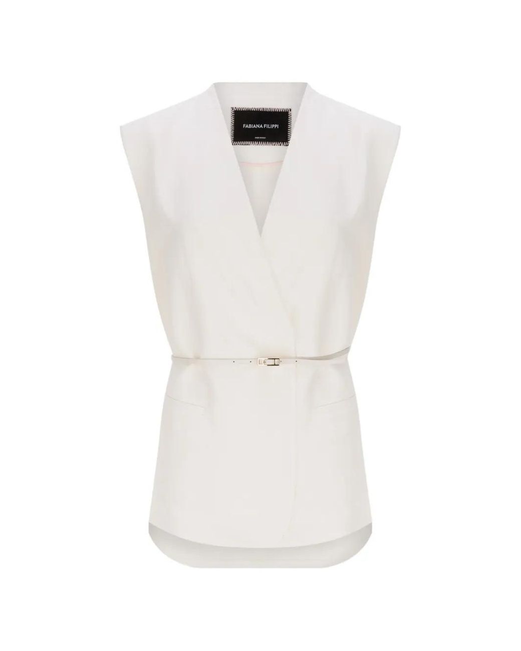 Fabiana Filippi White V-Neck Belted Waistcoat