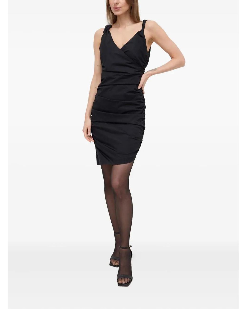 Pinko Black Twisted Ruched Mini Dress