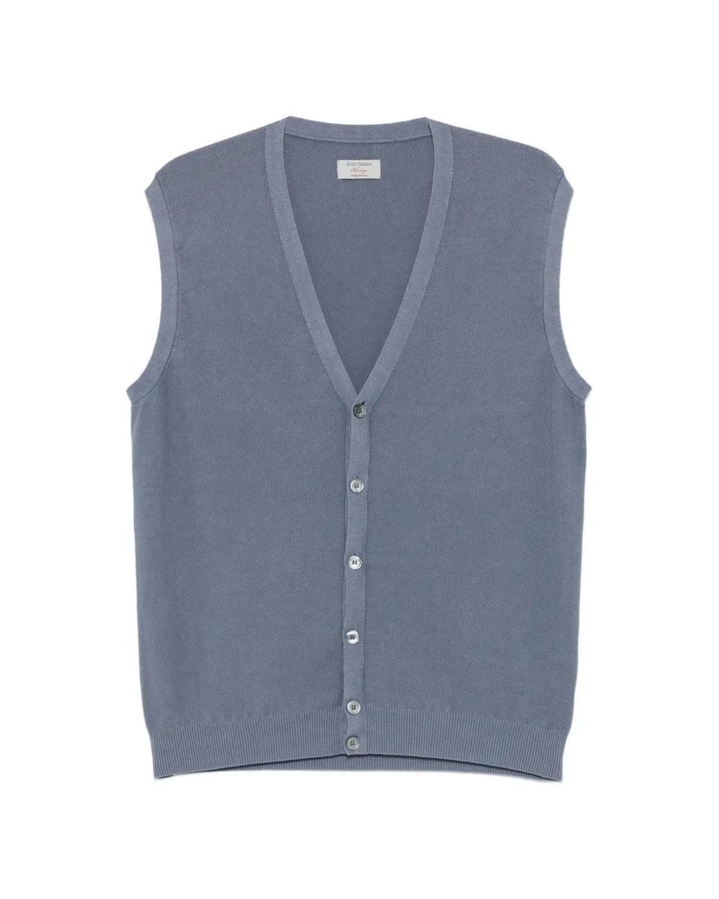 Gran Sasso Blue V-Neck Button-Up Vest for men