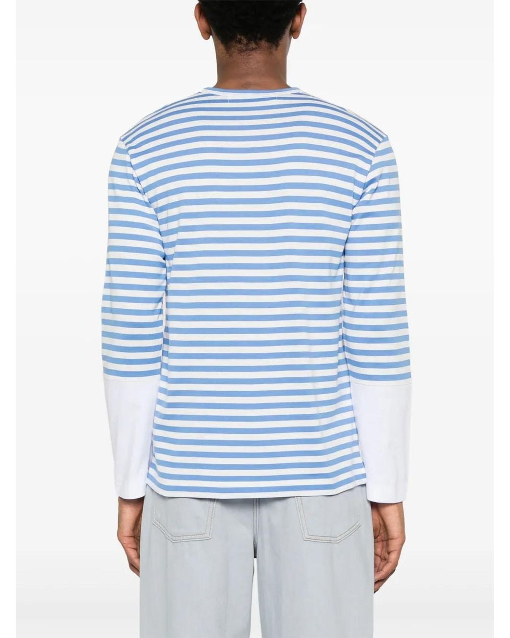 COMME DES GARÇONS PLAY Blue Striped Cotton Logo Appliqué T-Shirt