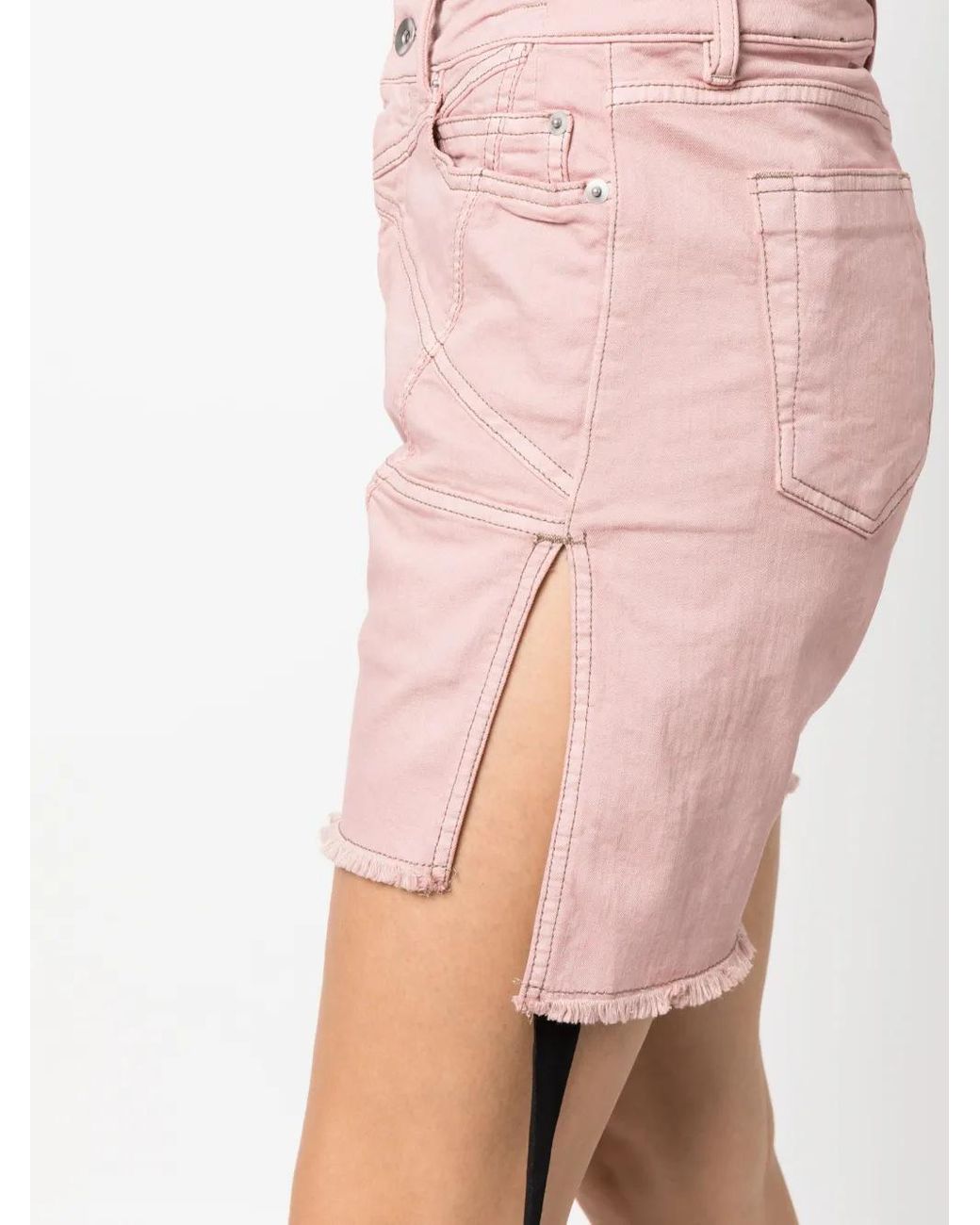 Rick Owens Pink Raw-Cut Denim Shorts