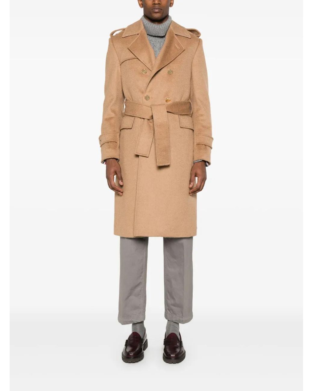 Thom Browne Natural Double-Breasted Coat for men