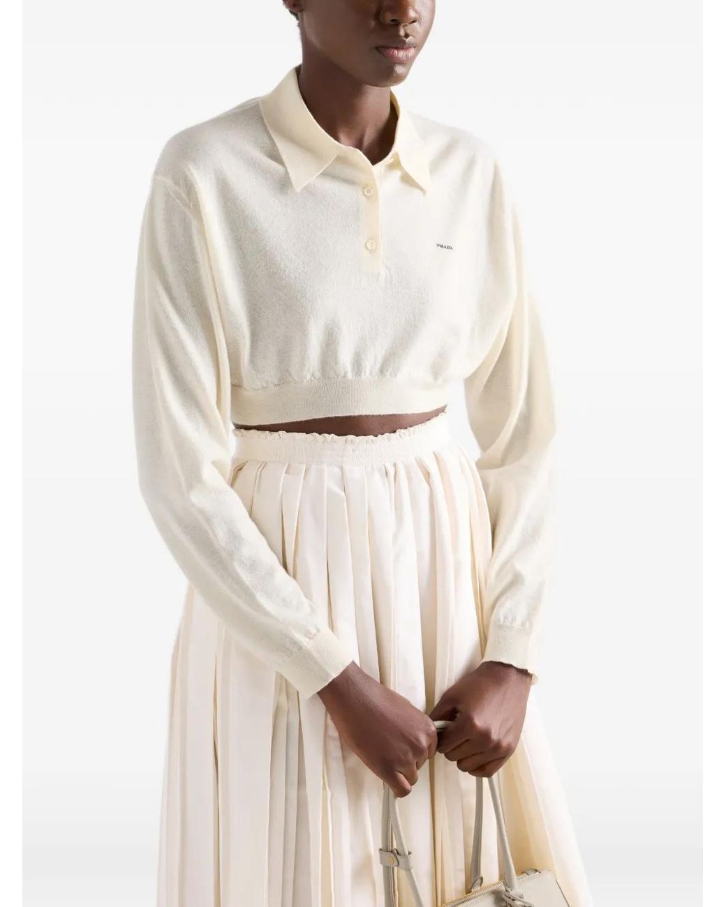 Prada White Cropped Cashmere Polo Shirt