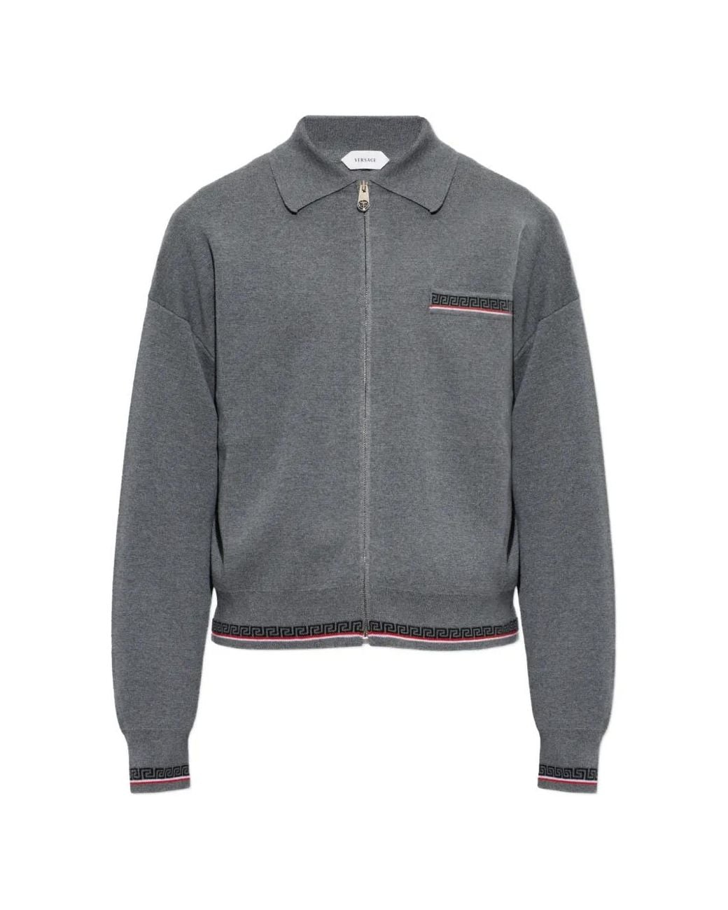 Versace Gray Jacquard Wool Knit Zip Sweater for men