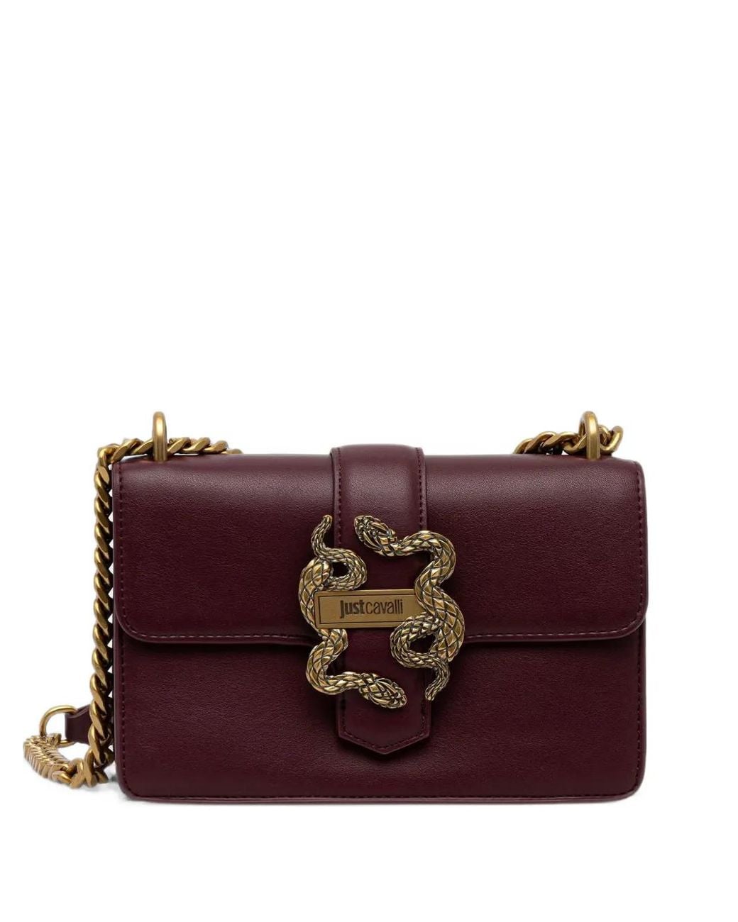 Just Cavalli Purple Snake-Plaque Leather Shoulder Bag
