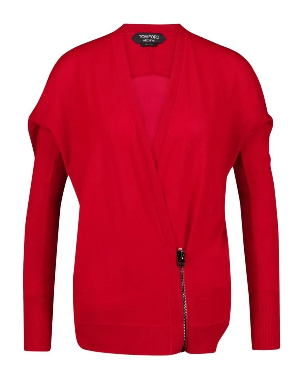 Tom Ford Red Wrap Zip-Fastening Cardigan