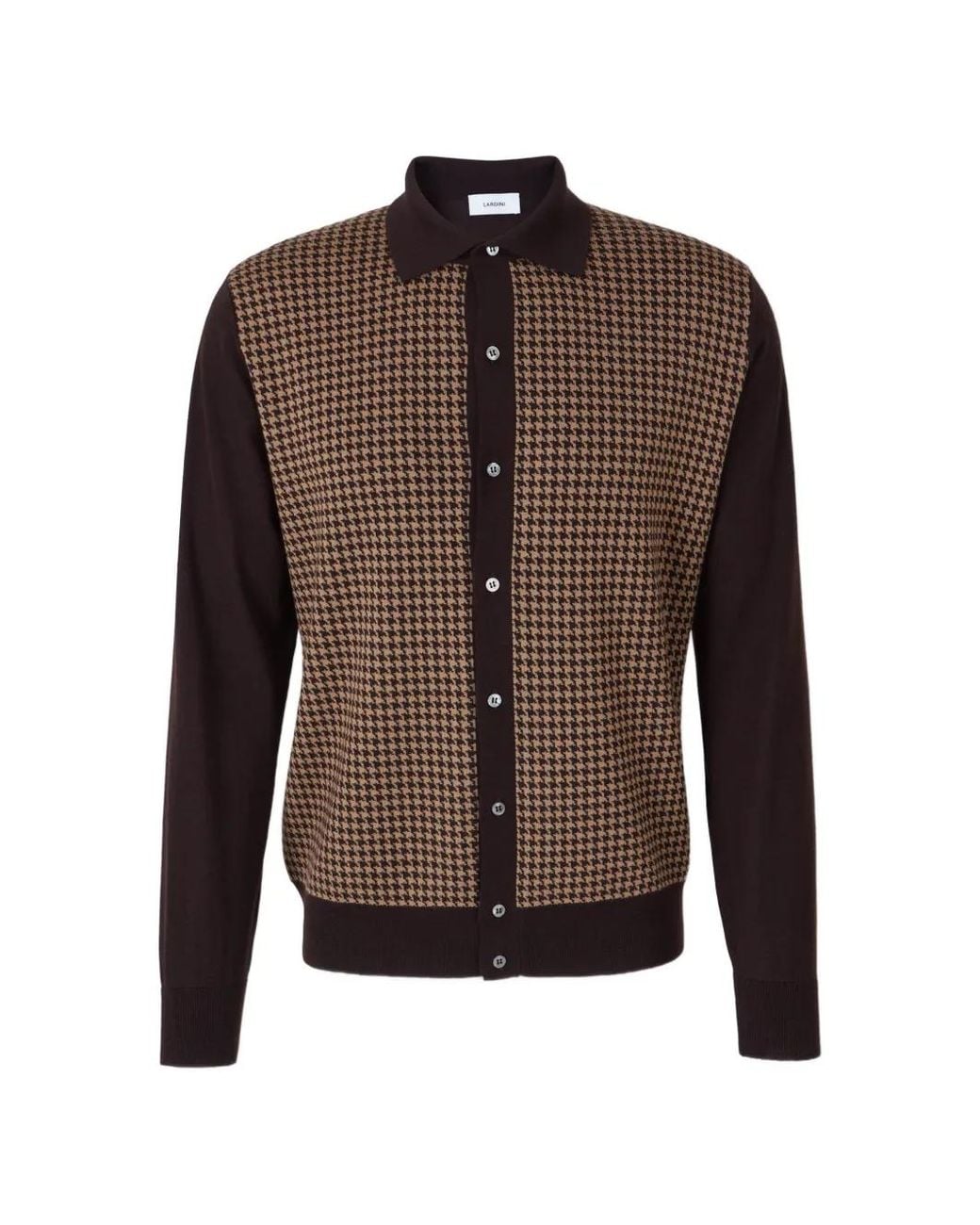 Lardini Brown Houndstooth-Pattern Calssic-Collar Cardigan for men
