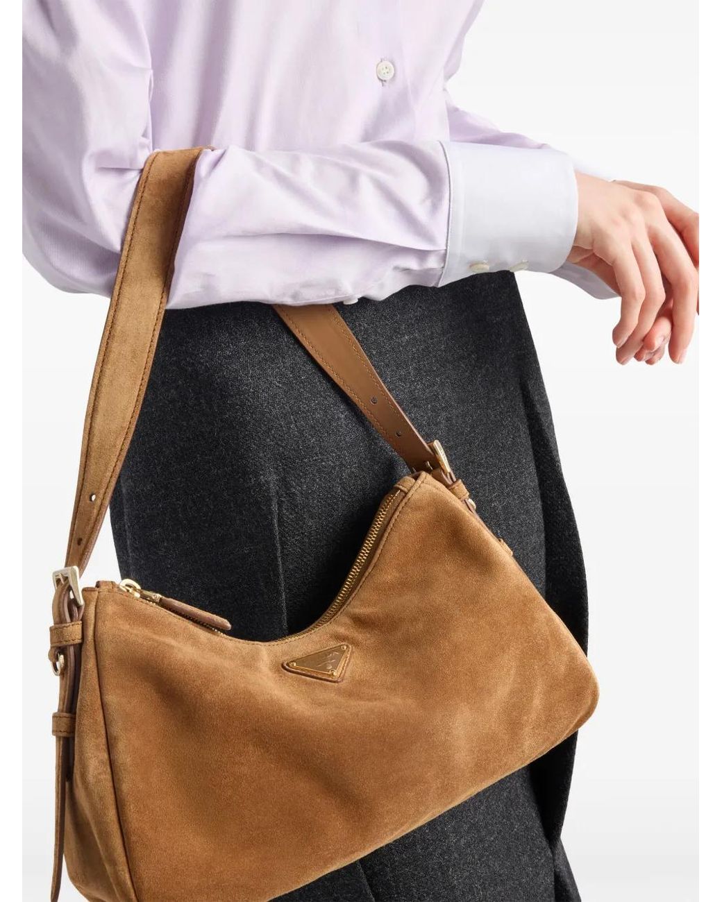 Prada Brown Aimee Large Suede Shoulder Bag