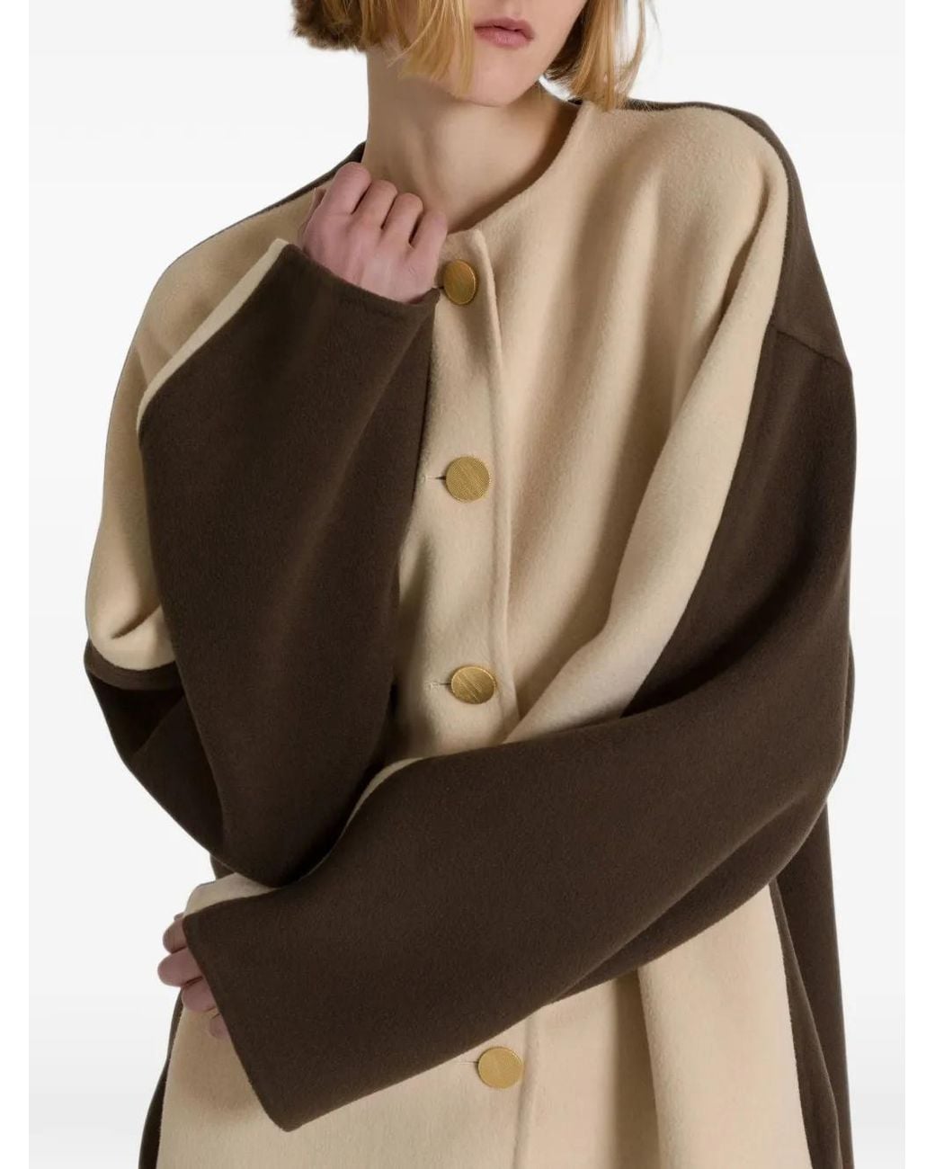 Alberta Ferretti Natural Two-Tone Button-Up Coat