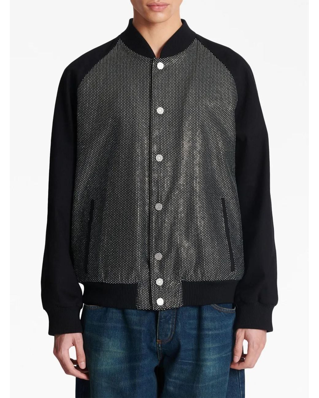 Balmain Black Rhinestone-Embellished Bomber Jacket for men