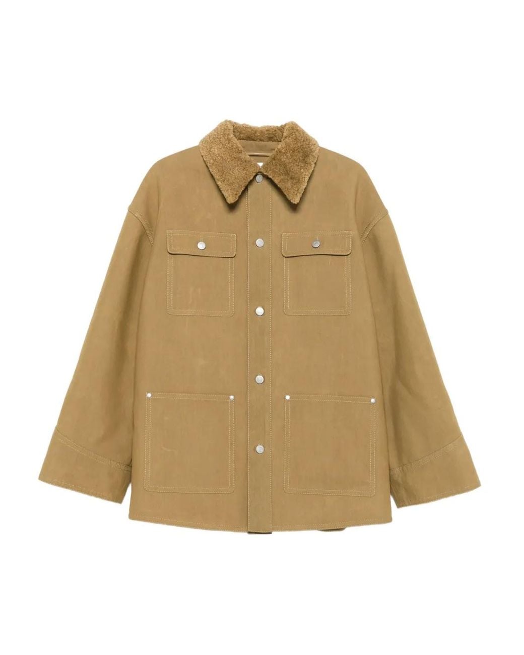 Nanushka Natural Faux-Fur Collar Utility Jacket