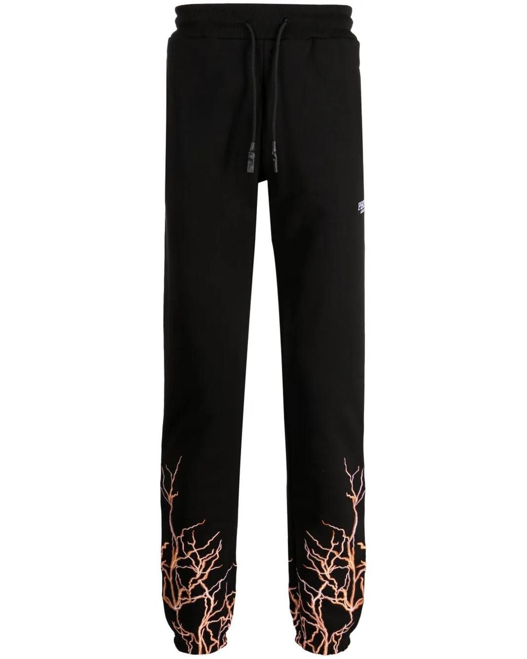 Phobia Black Lightning-Embroidered Cotton Track Pants for men