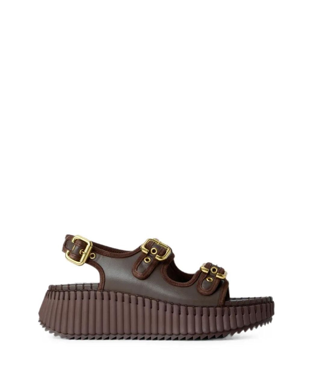 Chloé Brown Buckle-Strap Ridged-Platform Sandals