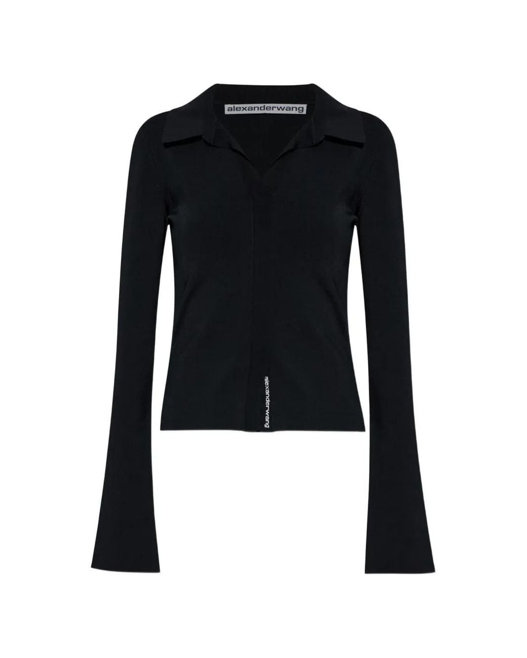Alexander Wang Black Long-Sleeve Polo-Collar Blouse