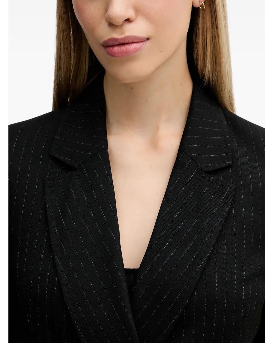 Sisley Black Pinstripe Belted V-Neck Jacket