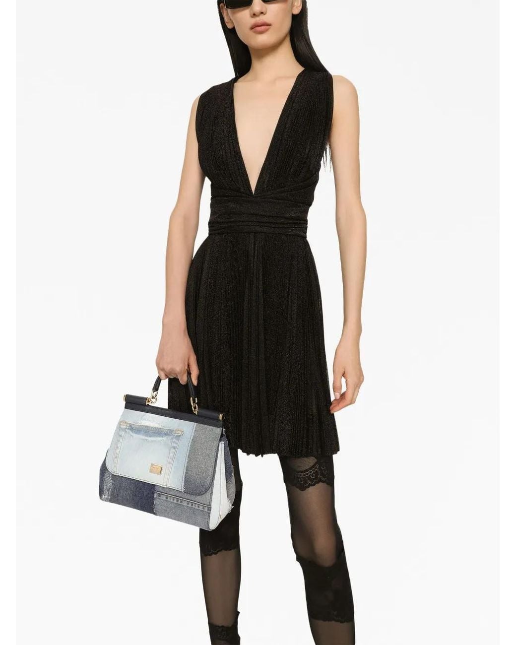Dolce & Gabbana Black Plissé Halterneck Mini Dress
