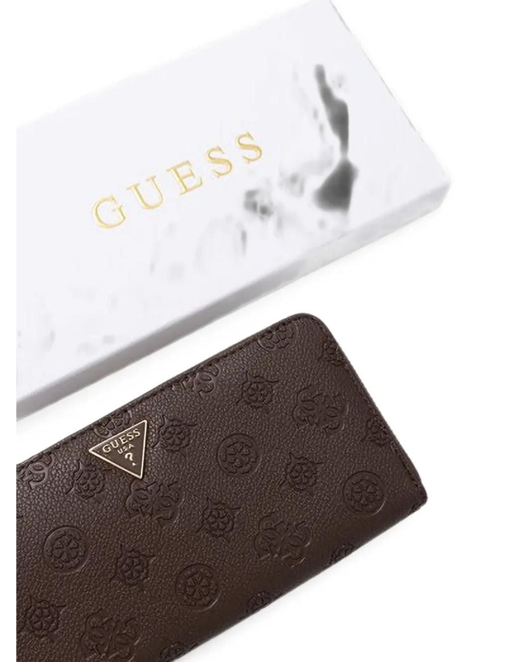 Guess Brown Large Blake Logo-Embossed Zip-Around Wallet