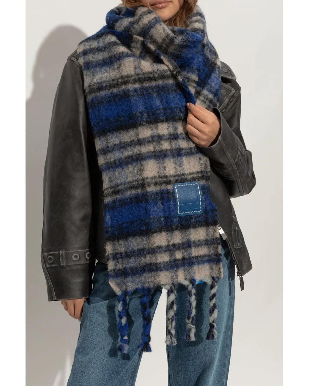 Adererror Blue Logo-Patch Check-Pattern Scarf