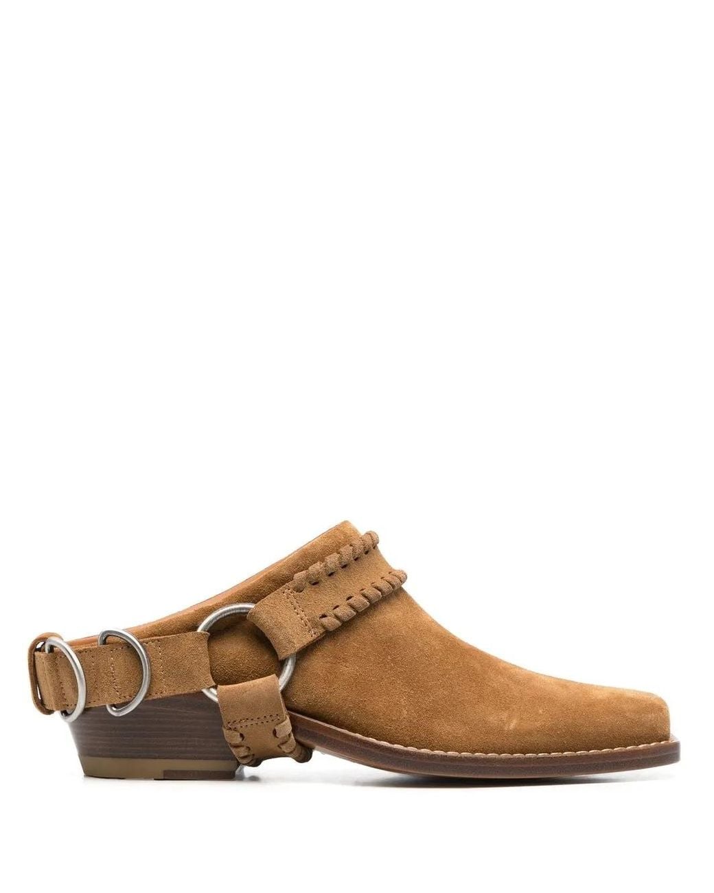 Buttero Brown Square-Toe Buckle-Strap Mules