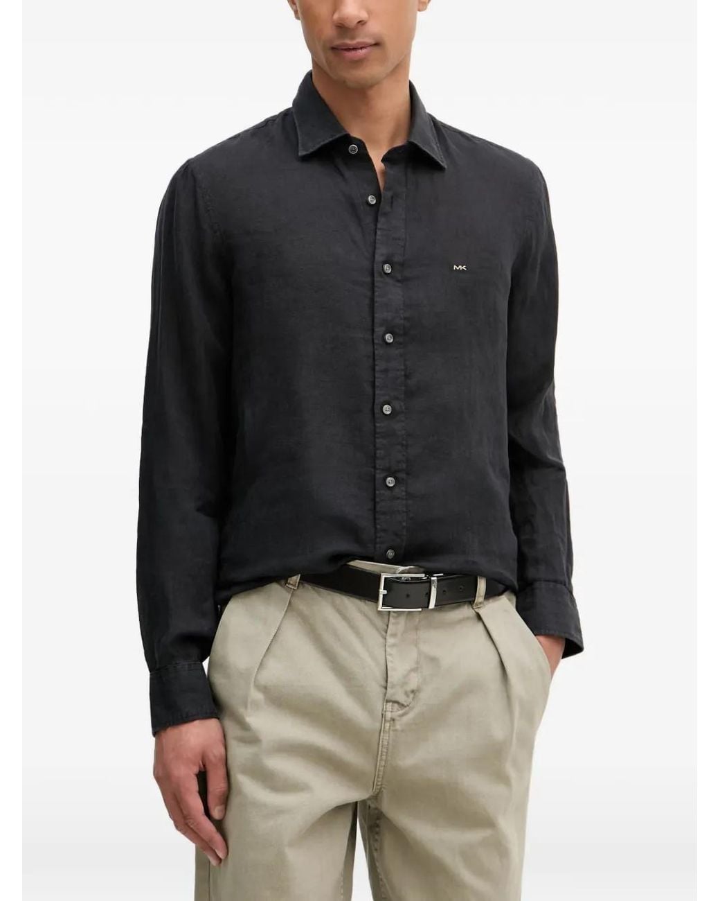 Michael Kors Blue Logo-Embroidered Long-Sleeved Shirt for men
