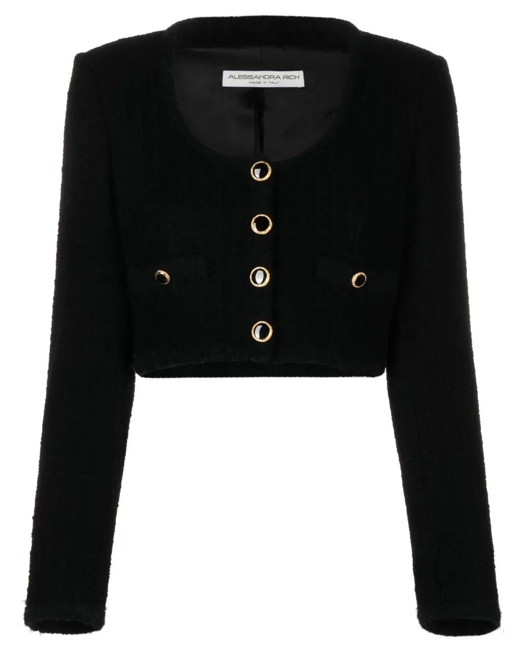 Alessandra Rich Black Cropped Bouclé Jacket