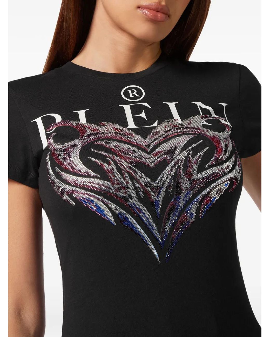 Philipp Plein Black Crystal-Embellished Logo-Print T-Shirt