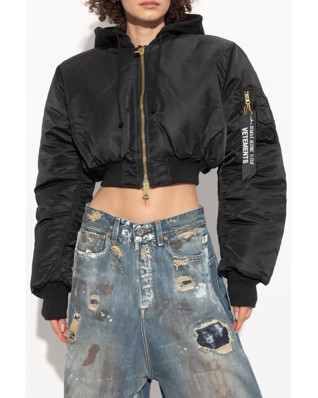 Vetements Cropped Bomber Jacket in Black | Lyst