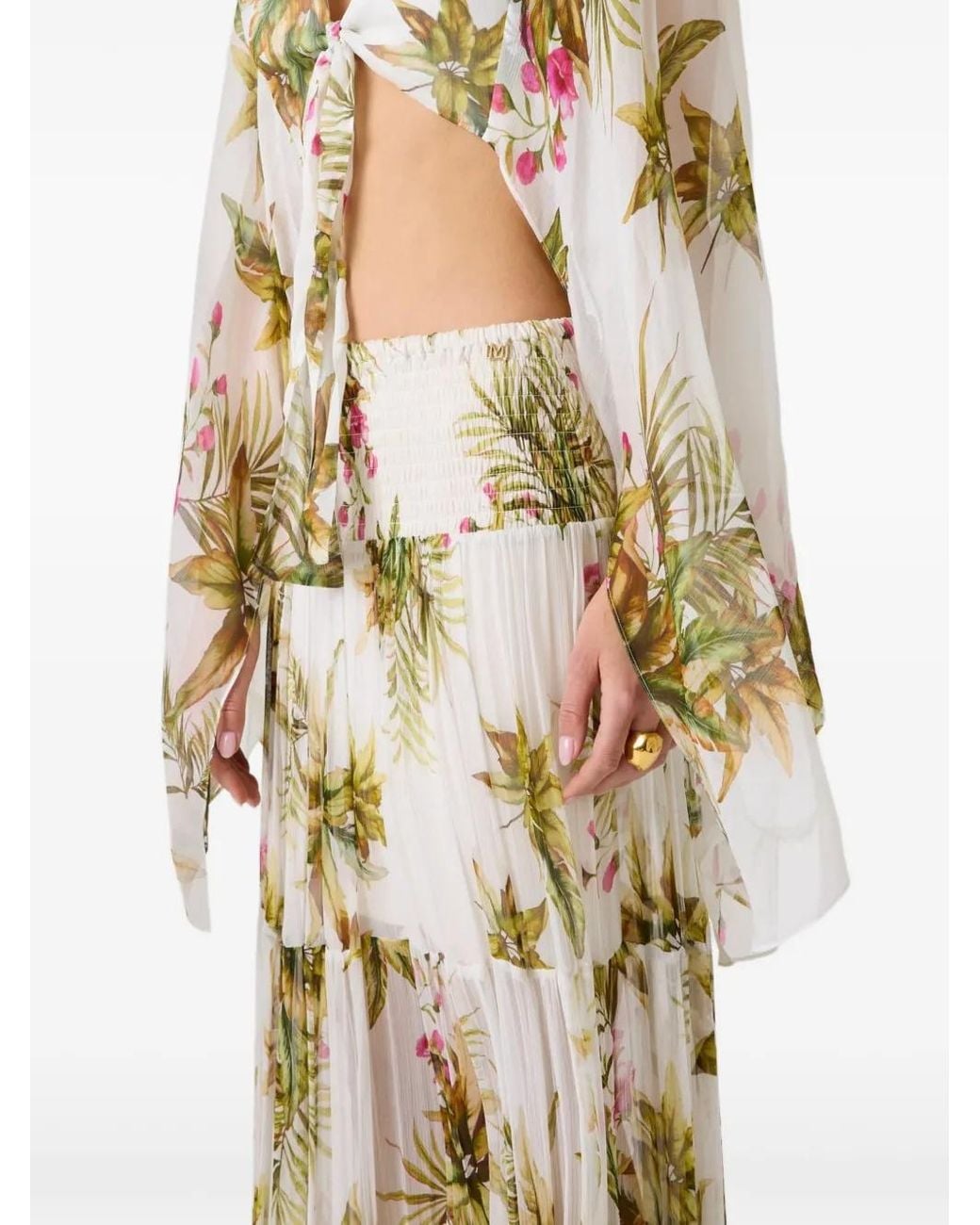 Guess Metallic Marciano Floral-Print Tiered Maxi Skirt