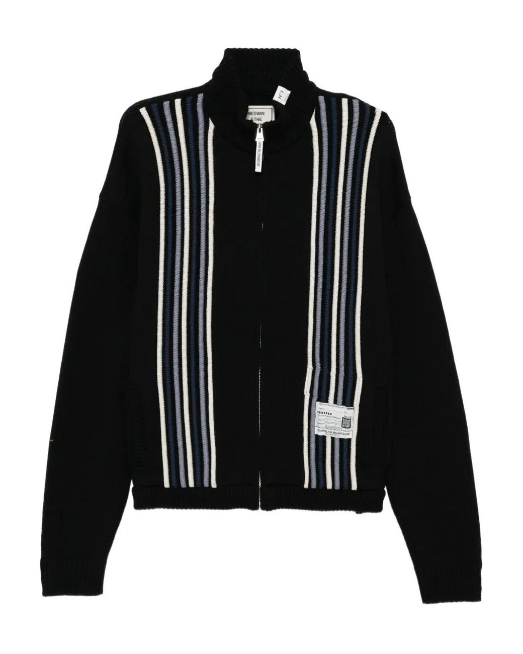 Maison Mihara Yasuhiro Black Stripe-Detail High-Neck Cardigan for men