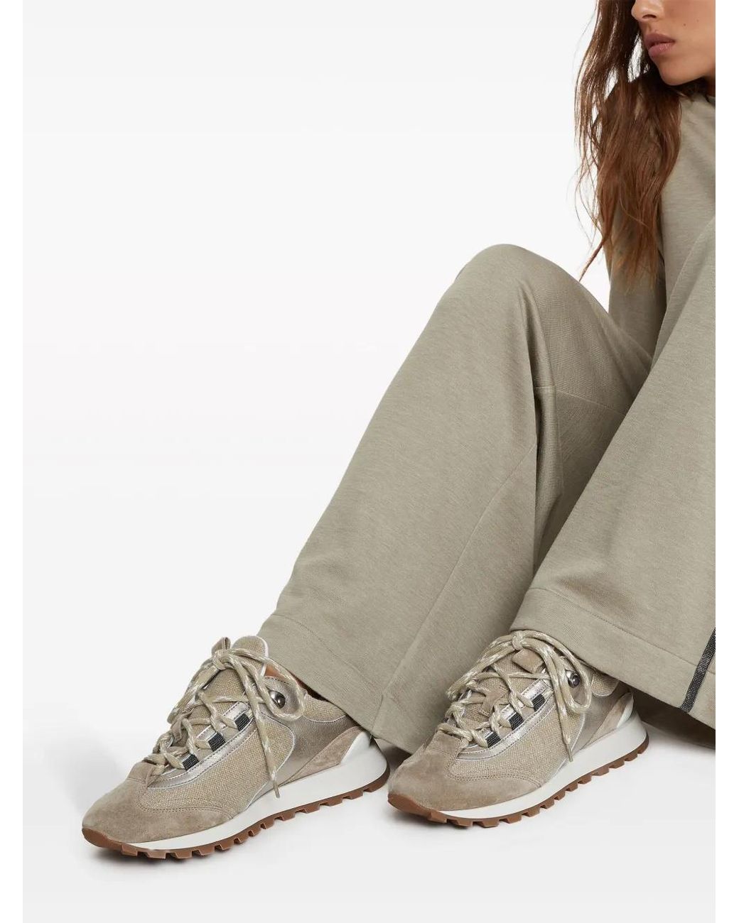 Brunello Cucinelli Gray Panelled Lace-Up Sneakers