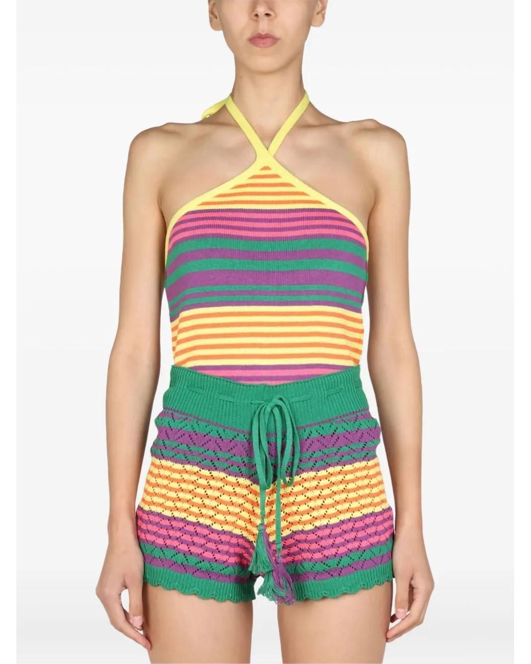 Gallo Yellow Striped Halter-Neck Top