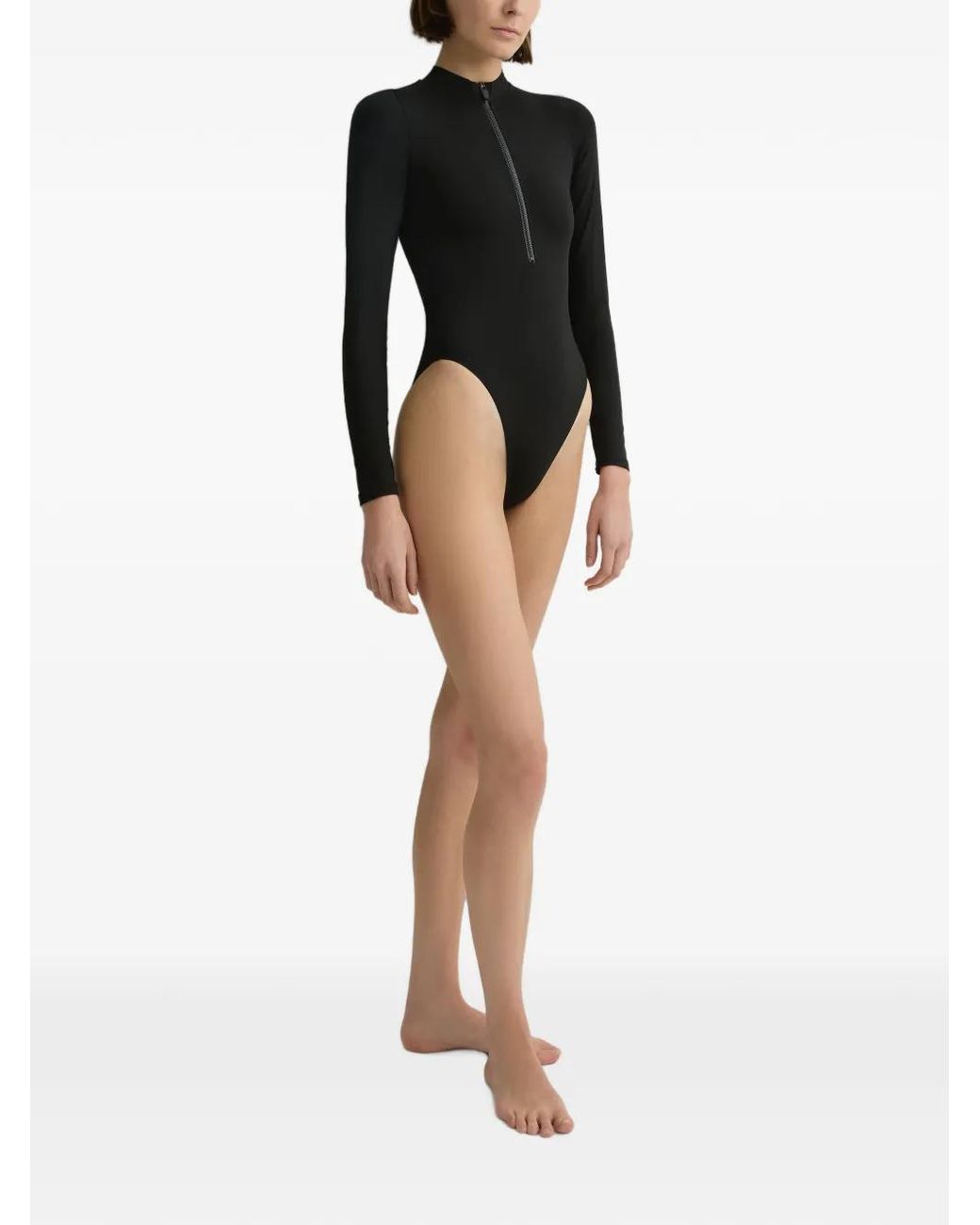 Bondi Born Black Parker Long-Sleeve Zip-Front Swimsuit