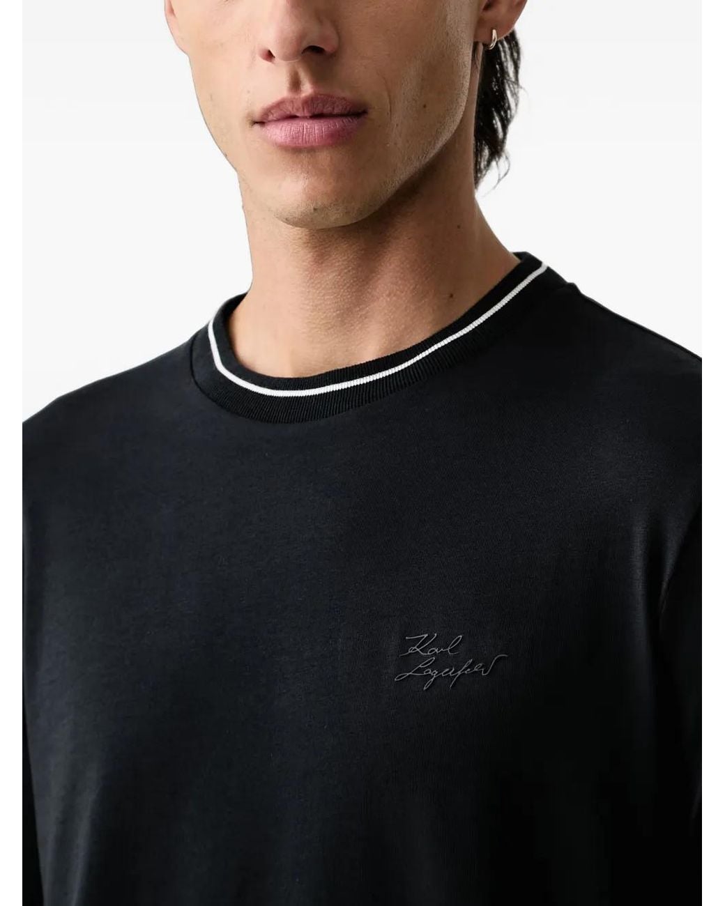Karl Lagerfeld Black Logo-Detail Tipping-Detail Top for men